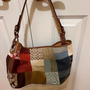 Coach patchwork leather and canvas bucket shoulder bag